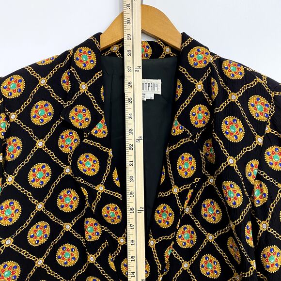 SK & Company Women's Blazer Size 10 Black & Gold Chain Pattern Holiday Career - Picture 6 of 9